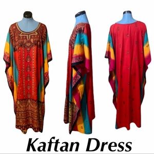 Moroccan Kaftan Dress Rainbow Colors with Beautiful Printed Design